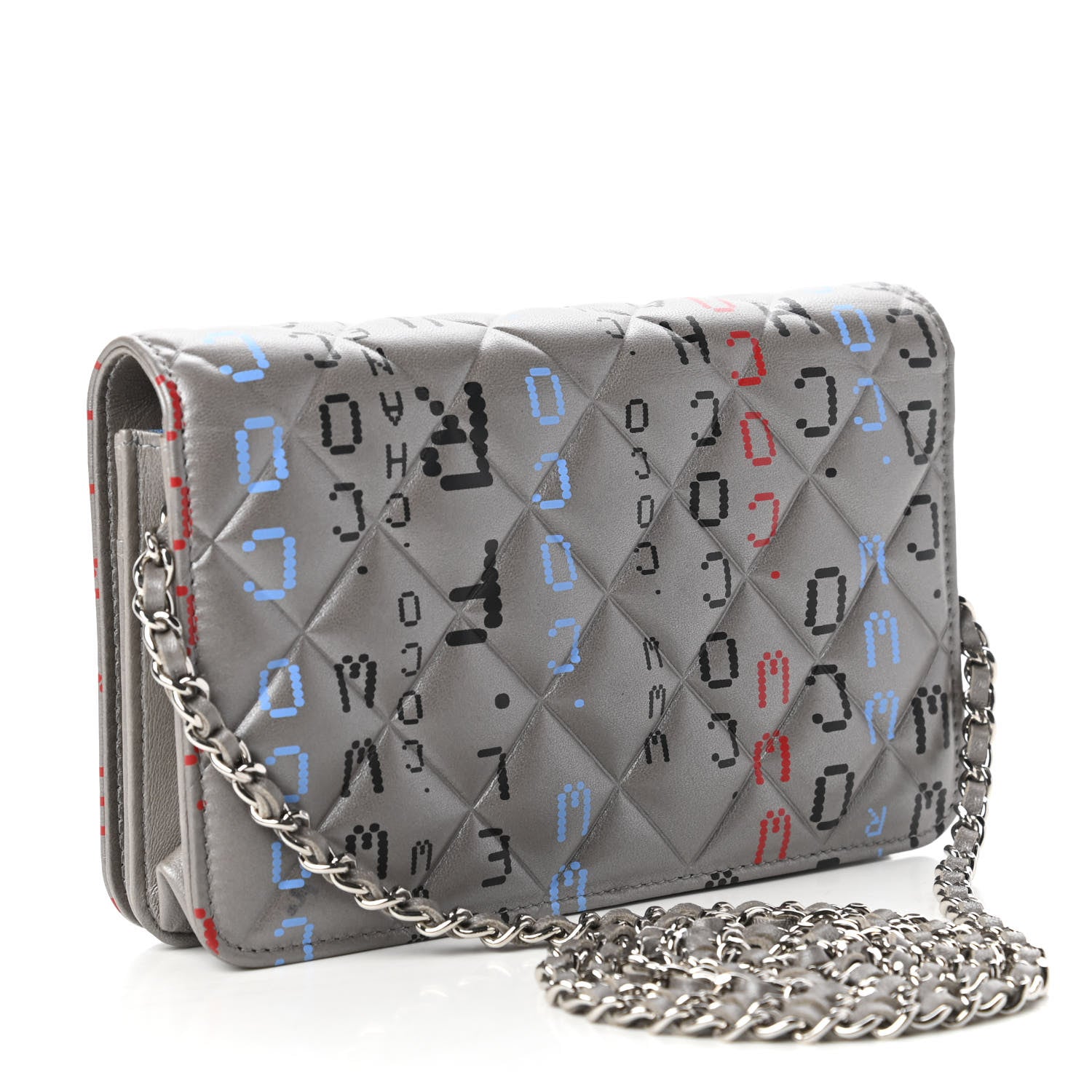 Chanel Metallic Lambskin Quilted Data Center Wallet On Chain WOC Silver 3 of 13