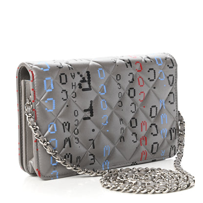Chanel Metallic Lambskin Quilted Data Center Wallet On Chain WOC Silver 3 of 13