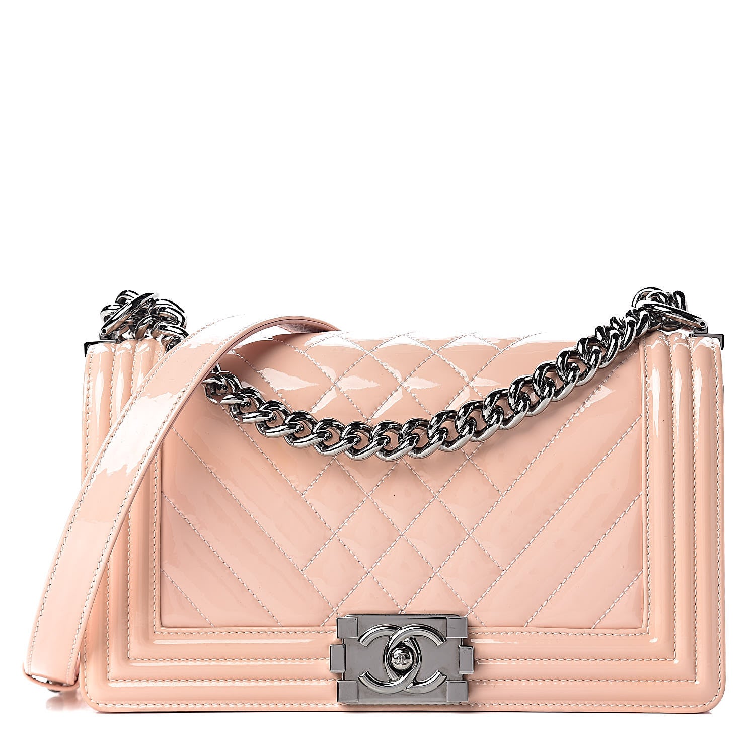 Chanel Patent Chevron Quilted Medium Boy Flap Light Pink 1 of 24