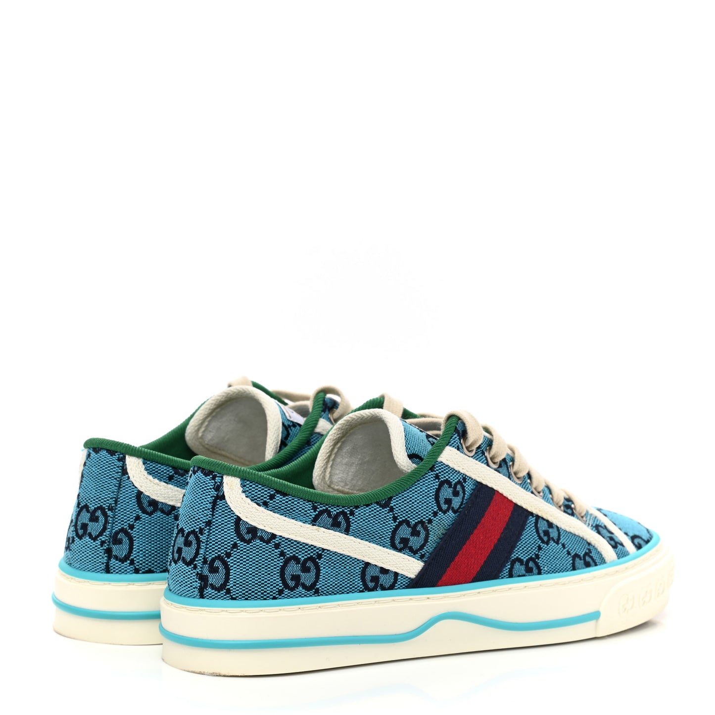 GG Monogram Multicolor Web Womens 1977 Tennis Sneakers 36.5 Light Blue Mystic White