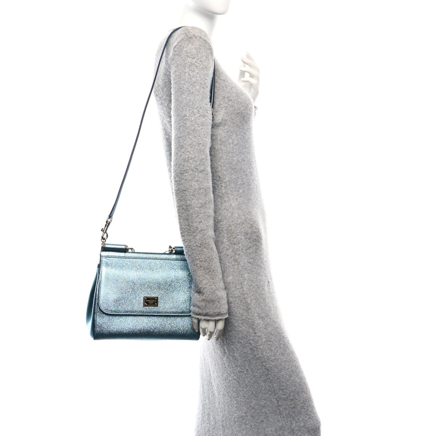 Metallic Dauphine Medium Miss Sicily Satchel Blue