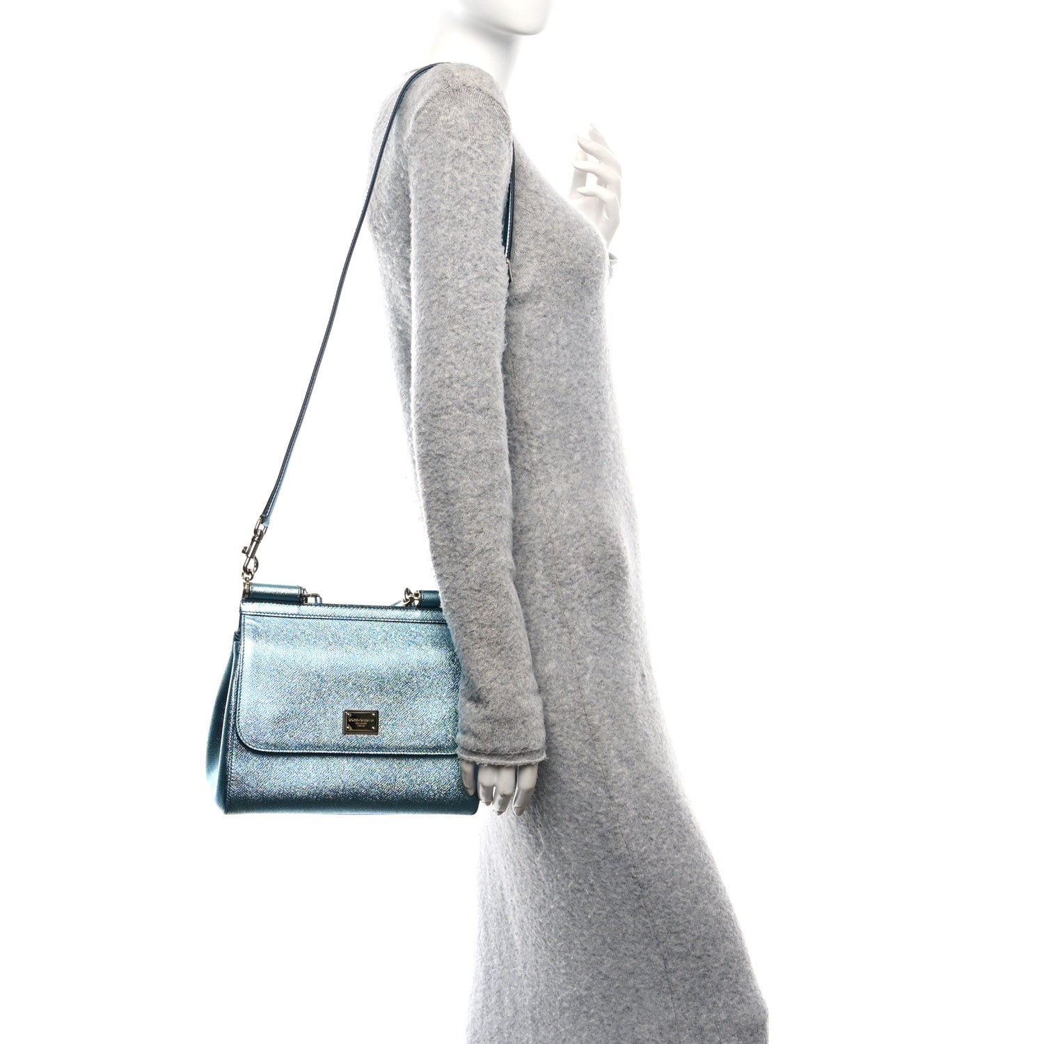 Dolce & Gabbana Metallic Dauphine Medium Miss Sicily Satchel Blue 2 of 9