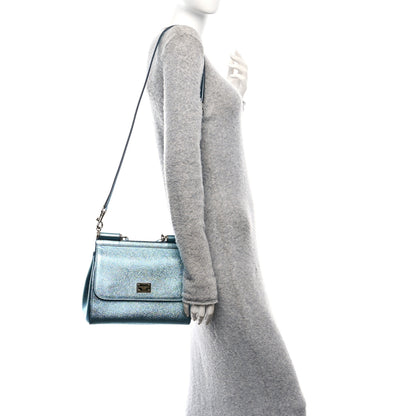 Dolce & Gabbana Metallic Dauphine Medium Miss Sicily Satchel Blue 2 of 9