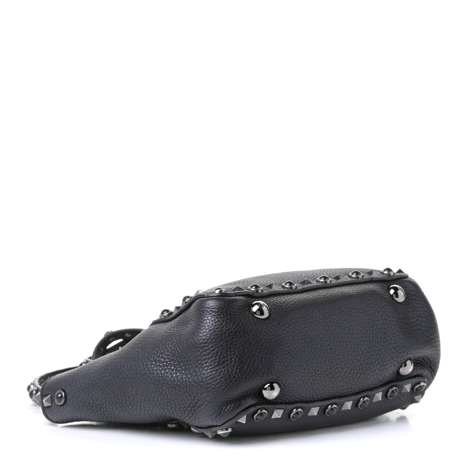 Valentino Garavani Pebbled Calfskin Onyx Mini Rockstud Rolling Tote Black 3 of 7