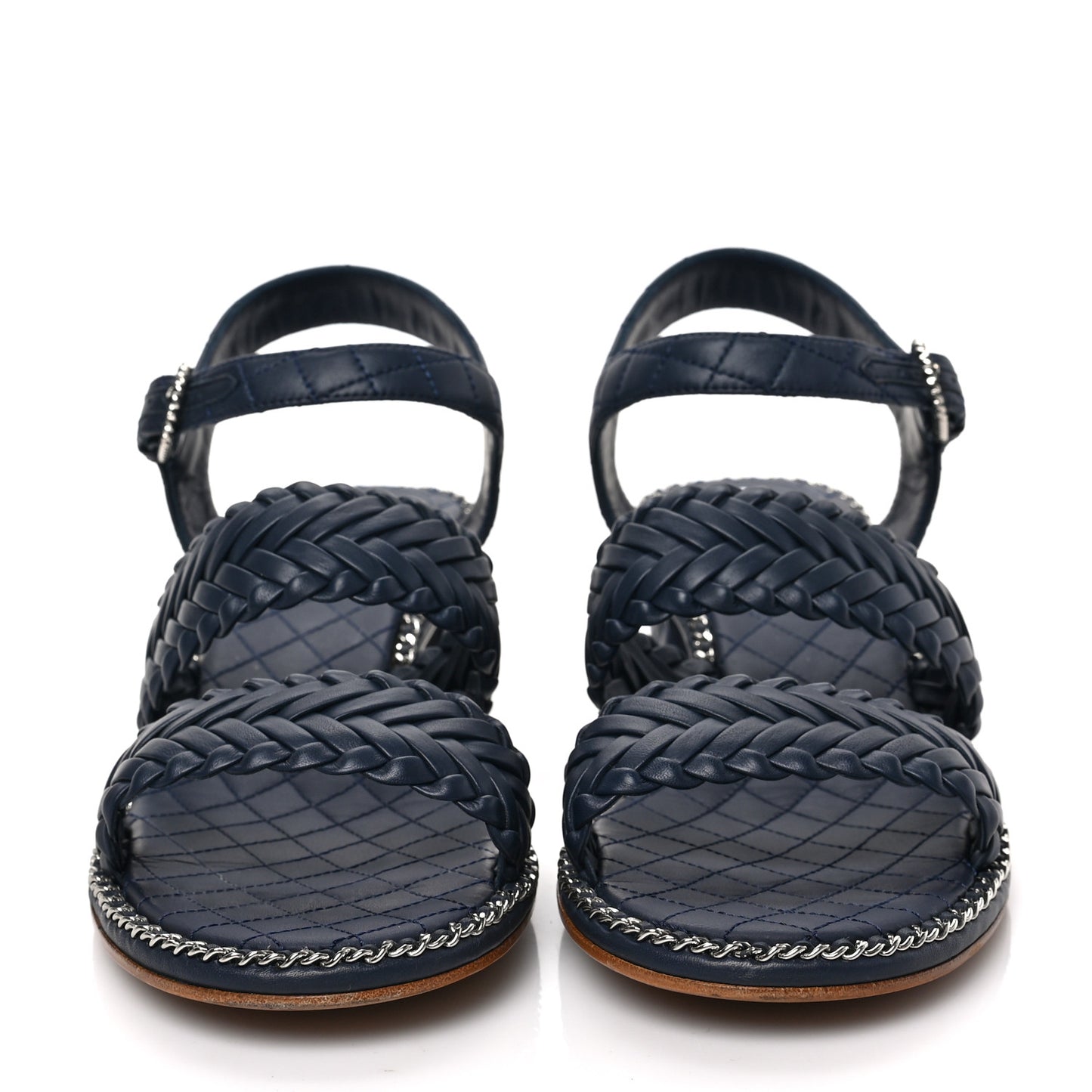 Calfskin Woven Chain Around CC Sandals 40.5 Navy Blue
