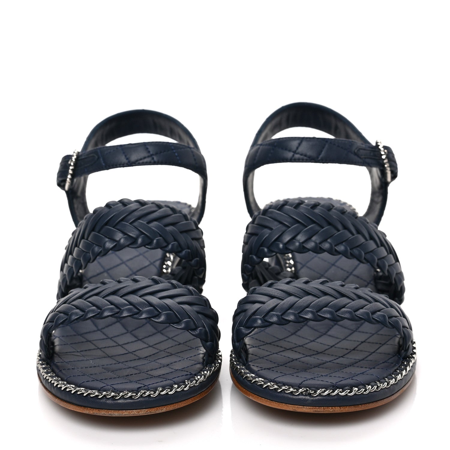 Chanel Calfskin Woven Chain Around CC Sandals 40.5 Navy Blue 2 of 9