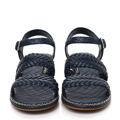Chanel Calfskin Woven Chain Around CC Sandals 40.5 Navy Blue 2 of 9