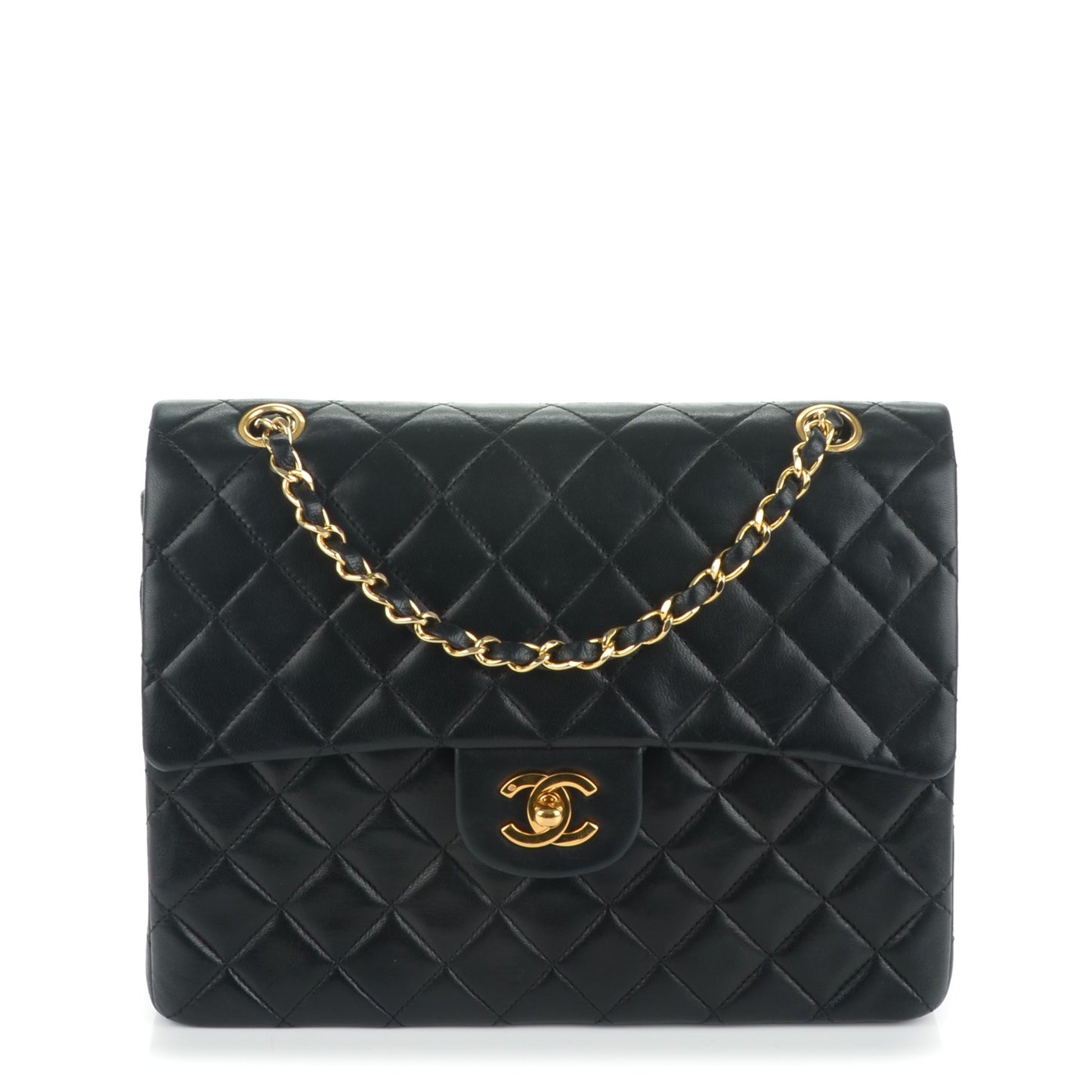Lambskin Quilted Medium Double Flap Black