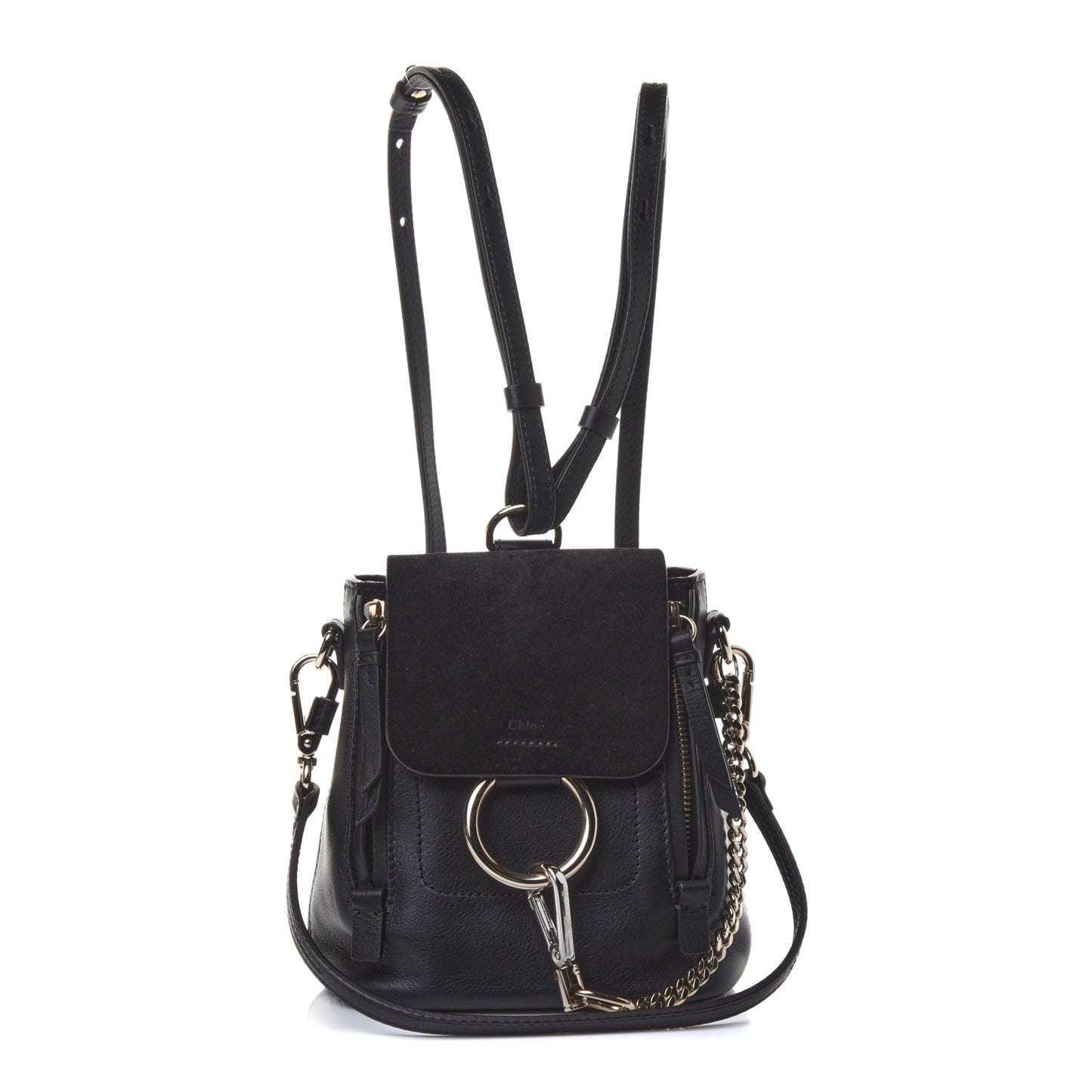Suede Calfskin Mini Faye Backpack Black
