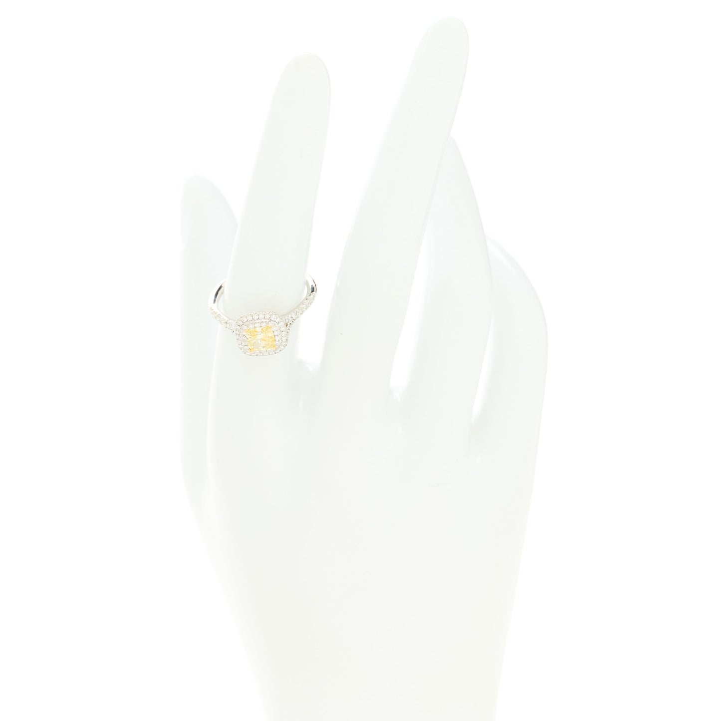 Platinum 18K Yellow Gold Fancy Intense Yellow Diamond .75ct Soleste Engagement Ring 54 7