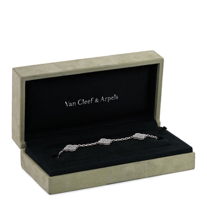Van Cleef & Arpels 18K White Gold Mother of Pearl 5 Motifs Vintage Alhambra Bracelet 6 of 6