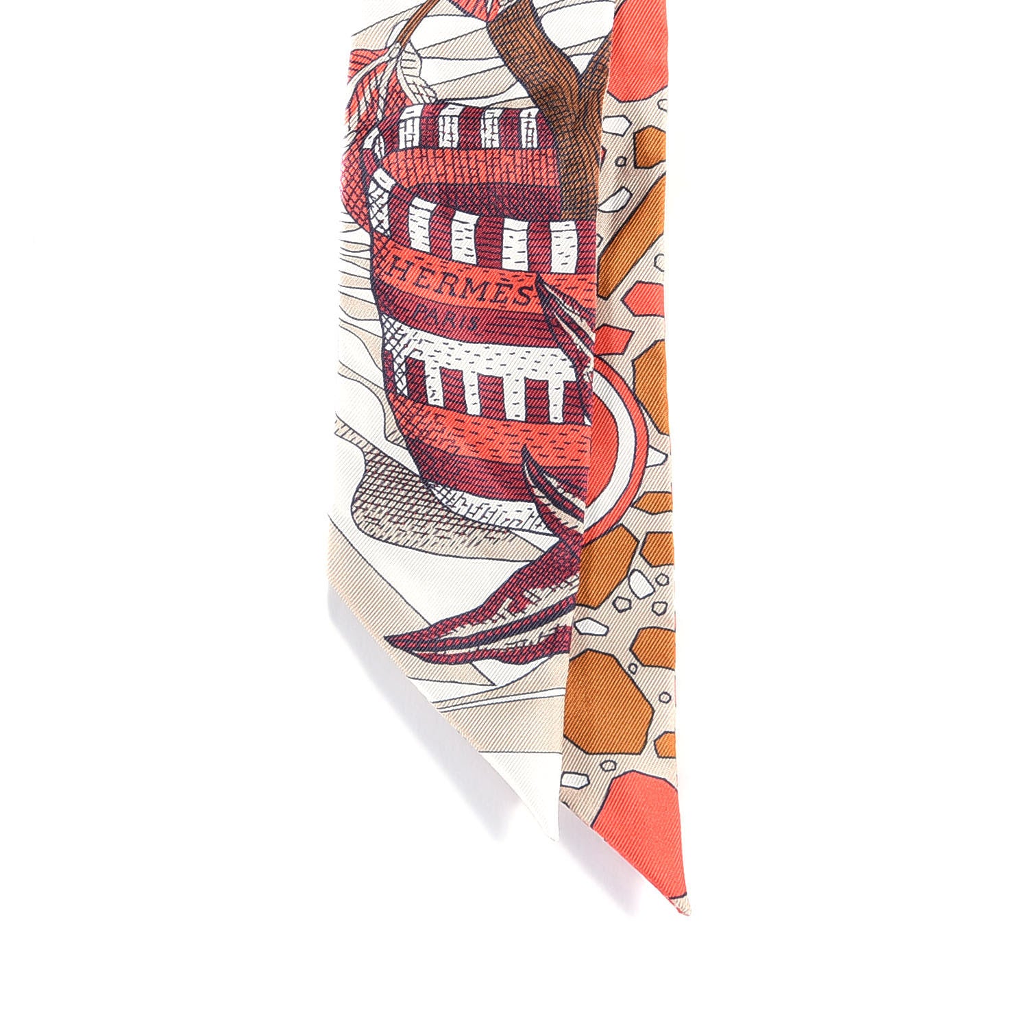Hermes Silk La Danse Des Amazones Twilly Beige Corail Brun 2 of 4