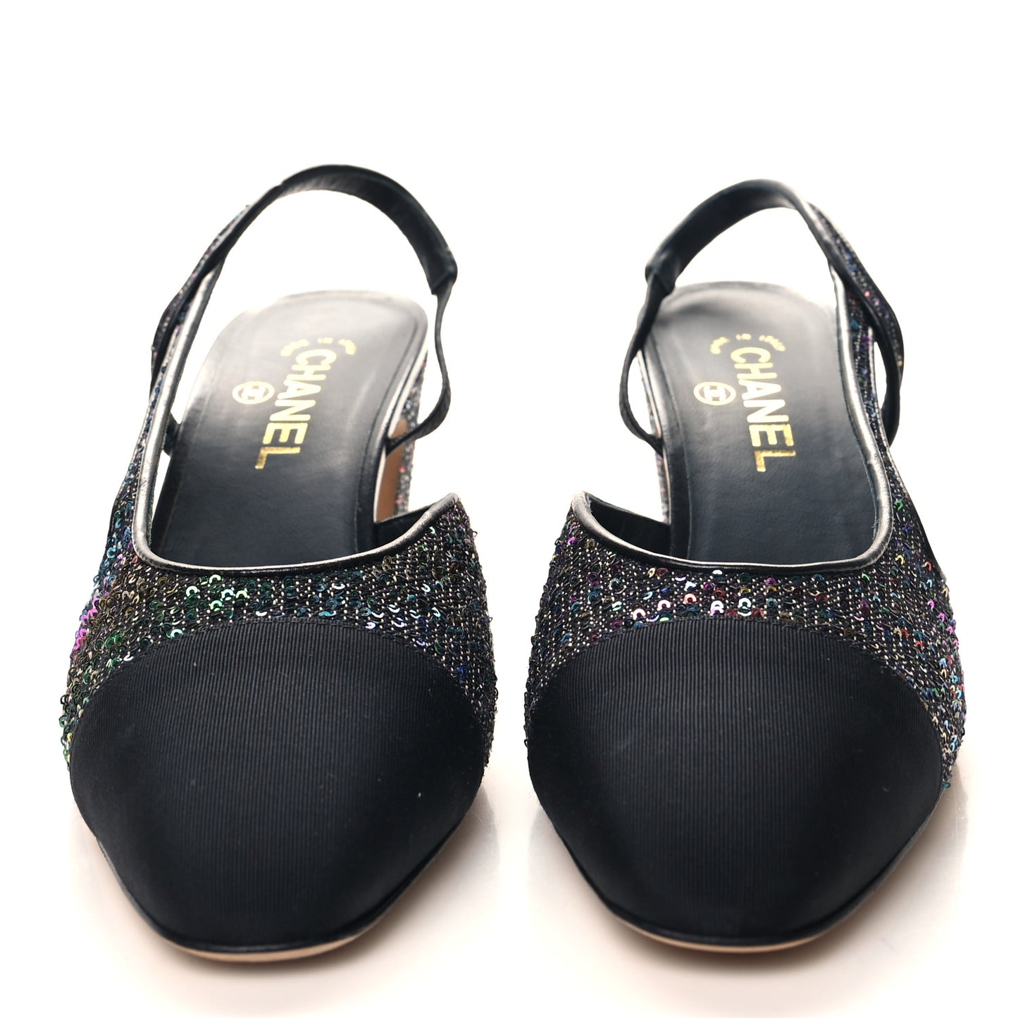 Glitter Grosgrain Cap Toe CC Slingback Pumps 41.5 Black Multicolor