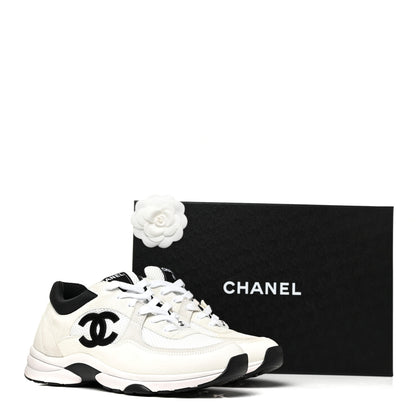 Chanel Mesh Suede Calfskin Grained Calfskin Womens CC Sneakers 39 White Black 17 of 17