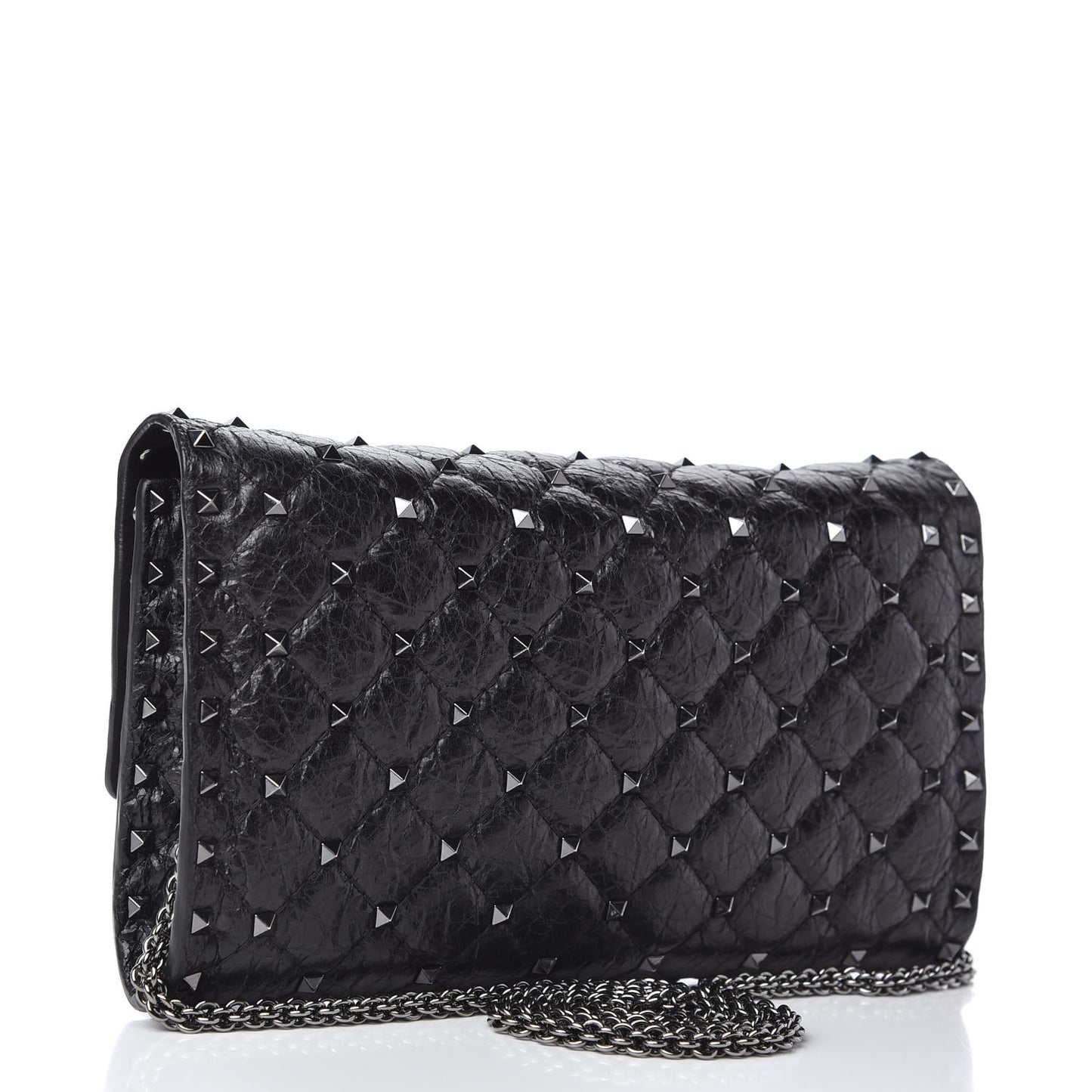 Craquele Nappa Rockstud Spike Wallet on Chain Black