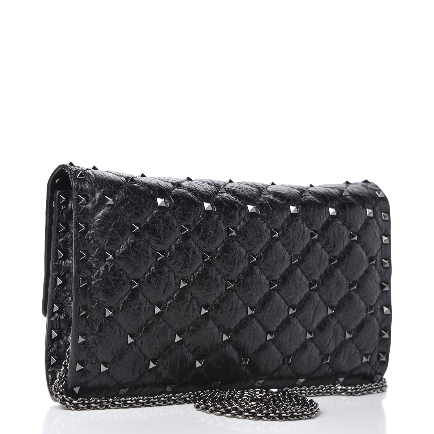 Valentino Garavani Craquele Nappa Rockstud Spike Wallet on Chain Black 3 of 10