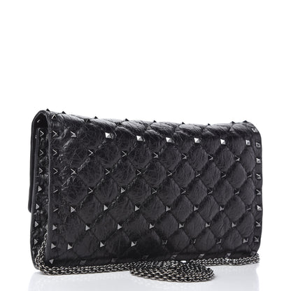 Valentino Garavani Craquele Nappa Rockstud Spike Wallet on Chain Black 3 of 10