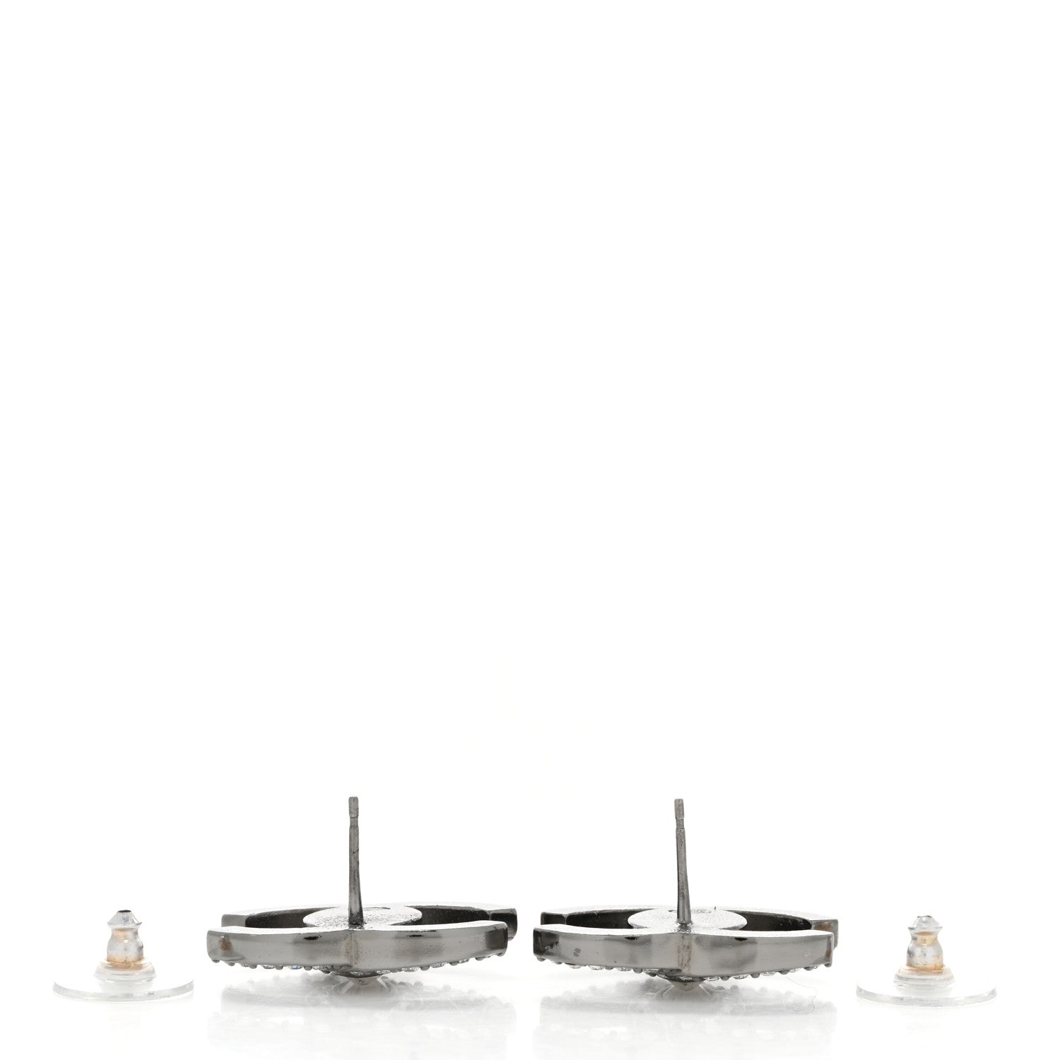 Chanel Ruthenium Crystal CC Earrings Silver 3 of 4