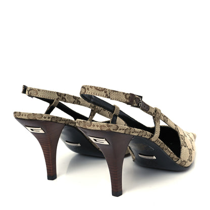 Gucci Monogram Malga Kid Square G 75mm Slingback Pumps 37.5 Beige Ebony New Acero 5 of 9