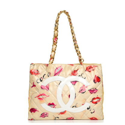 Chanel Coated Canvas Quilted Lips and Kisses Graffiti XL Tote Beige 1 of 8