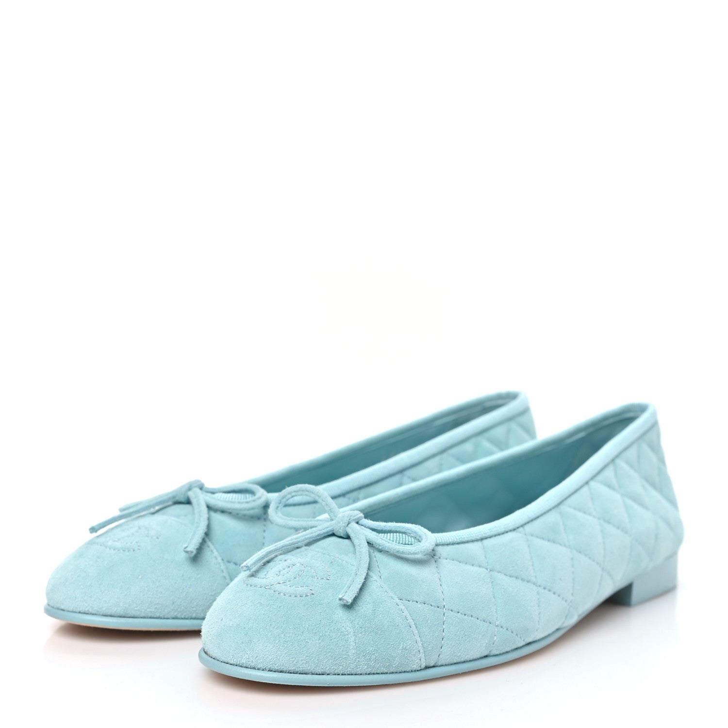 Chanel Suede Calfskin Quilted Cap Toe CC Ballerina Flats 38 Light Blue 3 of 10