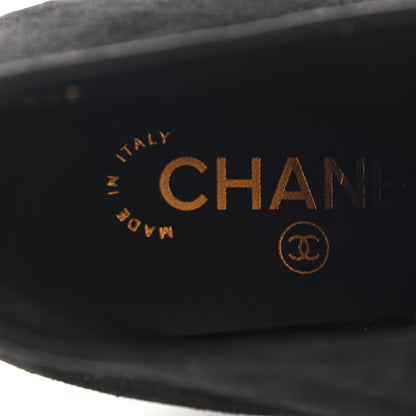 Chanel Suede Grosgrain Pearl Lace Up Booties 39.5 Black 7 of 9