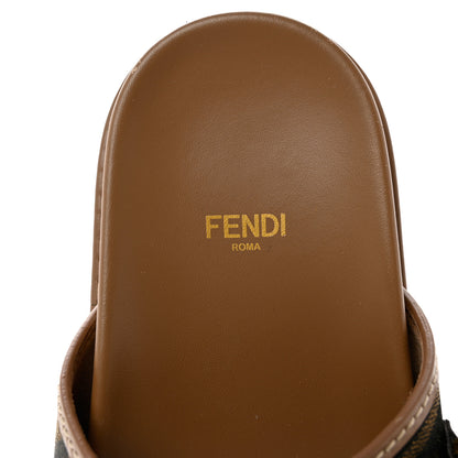 Fendi Fabric Jacquard Nappa FF Womens Fendi Feel Buckled Slide Sandals 40 Tobacco Black Miele Scuro 5 of 9