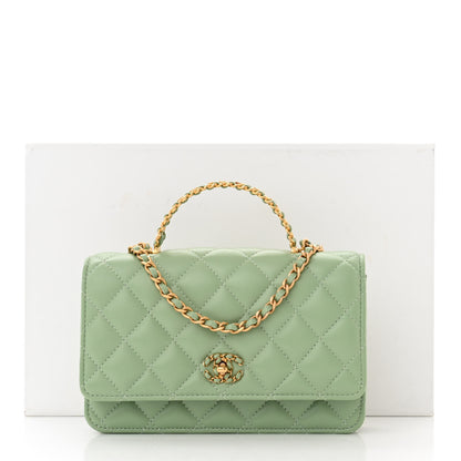 Chanel Lambskin Quilted CC Logo Handle Wallet On Chain WOC Light Green 12 of 12