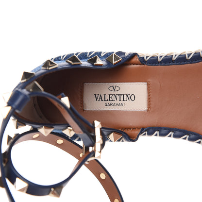 Valentino Garavani Denim Rockstud Ankle Wrap Espadrille 20mm Flats 37 Light Denim 6 of 9