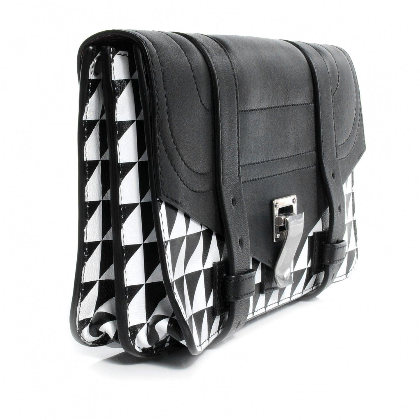 Leather PS1 Pochette Clutch Triangle Print Black White