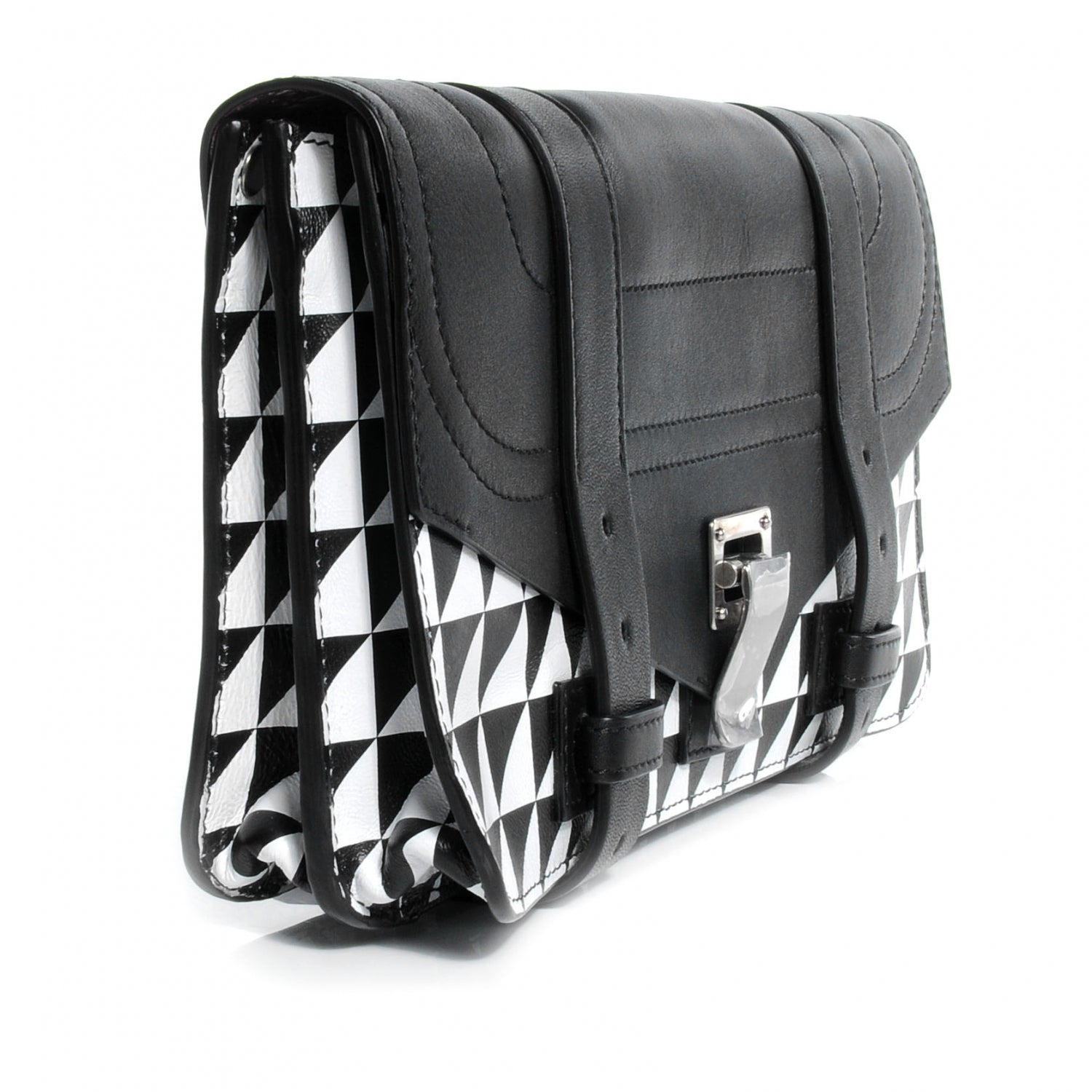Proenza Schouler Leather PS1 Pochette Clutch Triangle Print Black White 4 of 8