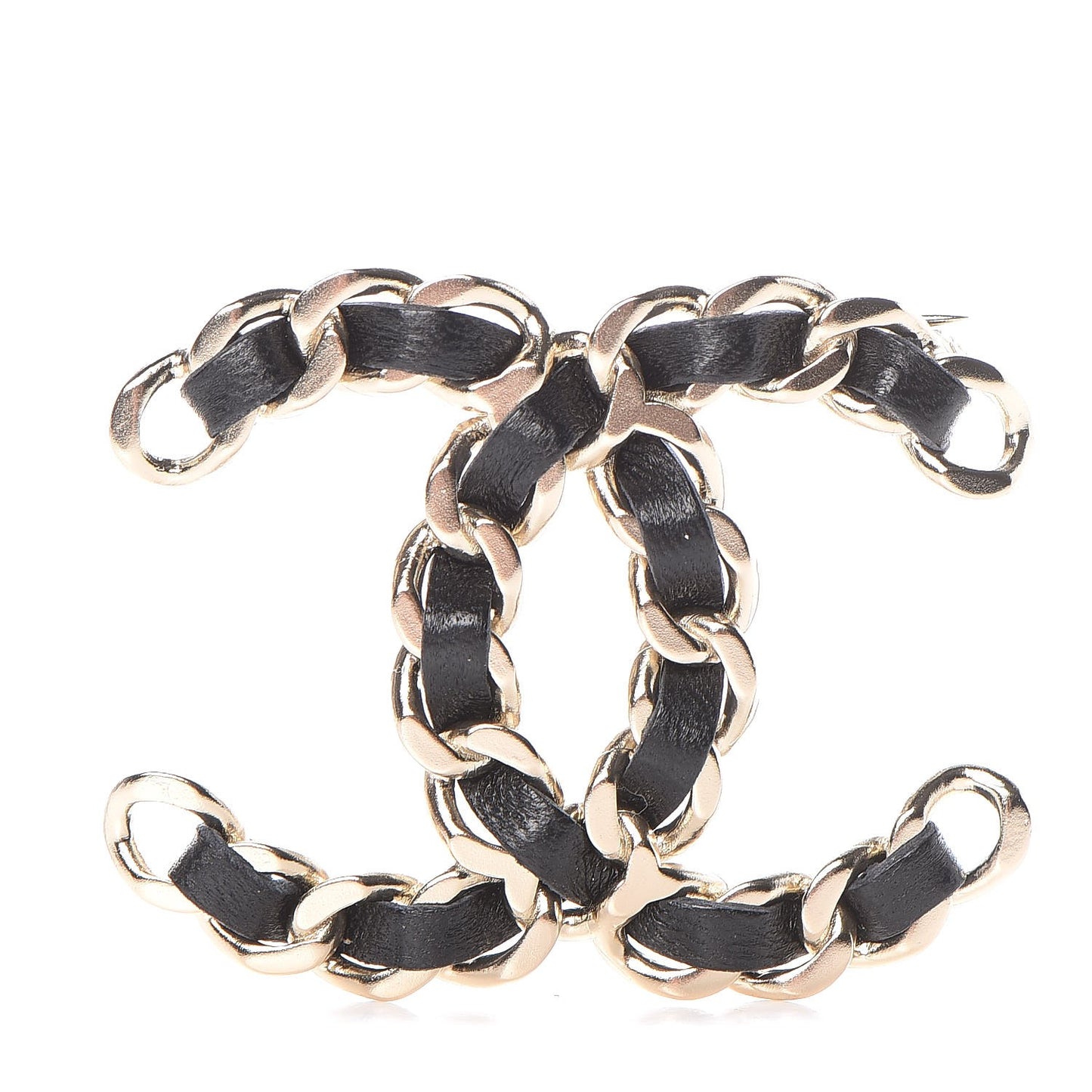 Lambskin Chain CC Brooch Black Gold