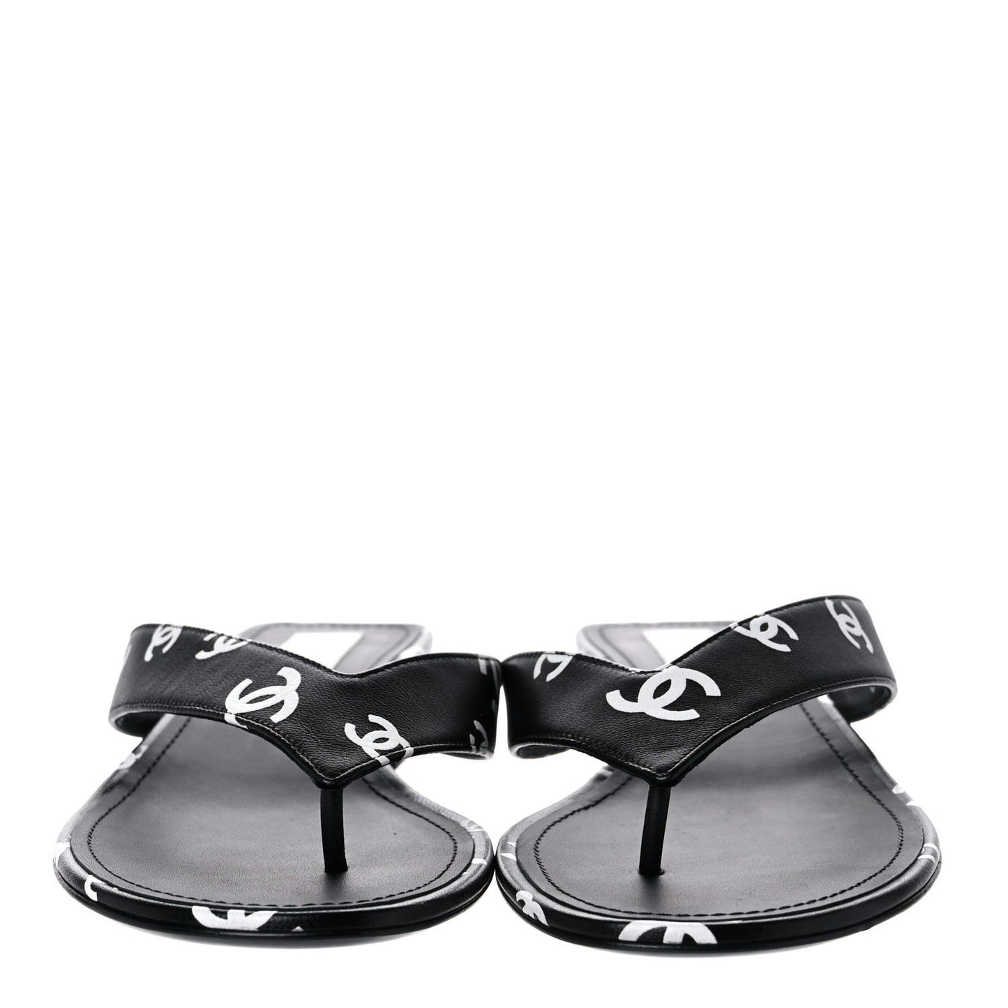 Lambskin Printed CC Thong Sandals 39 Black White