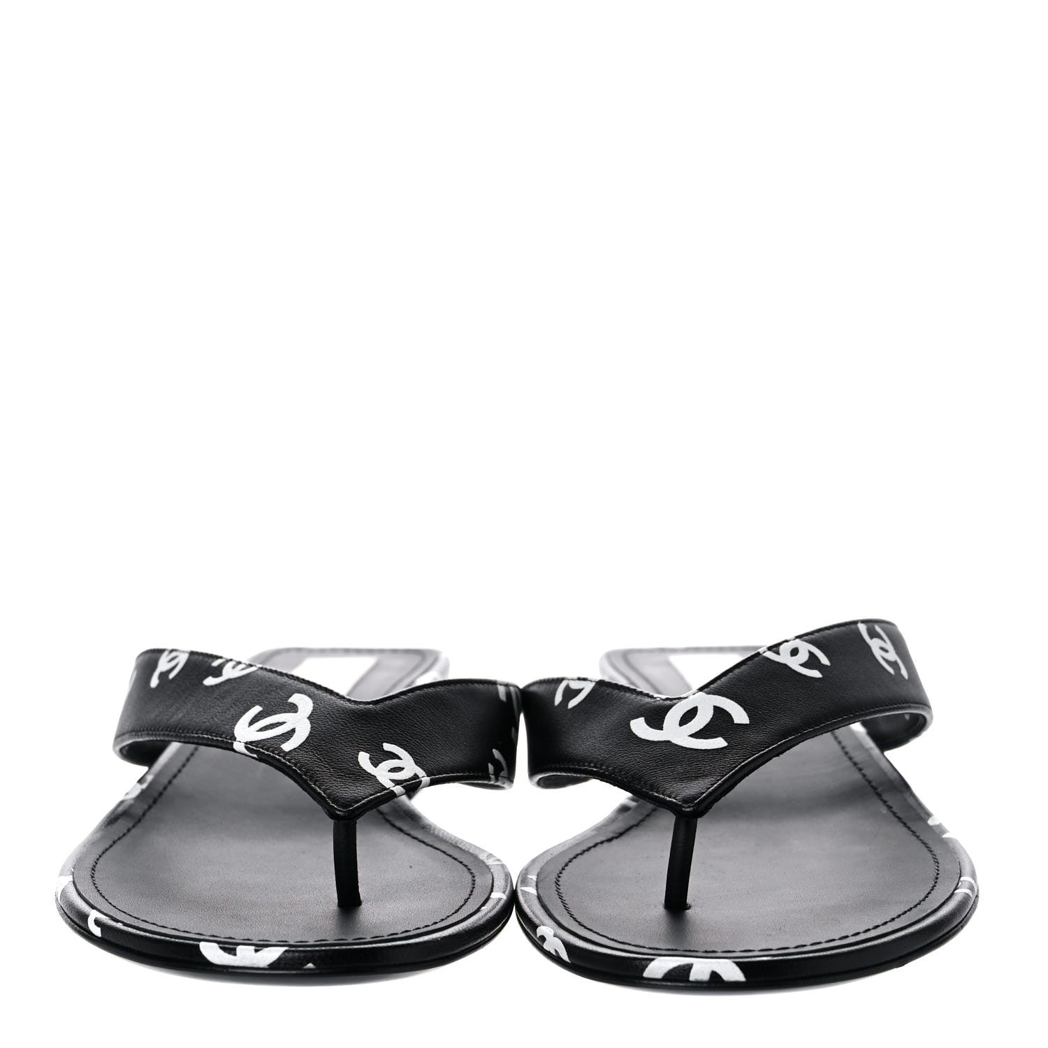 Chanel Lambskin Printed CC Thong Sandals 39 Black White 2 of 9