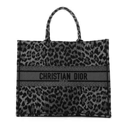 Christian Dior Canvas Mizza Embroidered Large Leopard Book Tote Grey 1 of 12