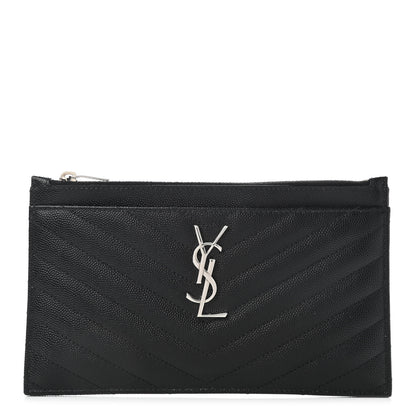 Saint Laurent Grain De Poudre Chevron Monogram Bill Pouch Black 1 of 8