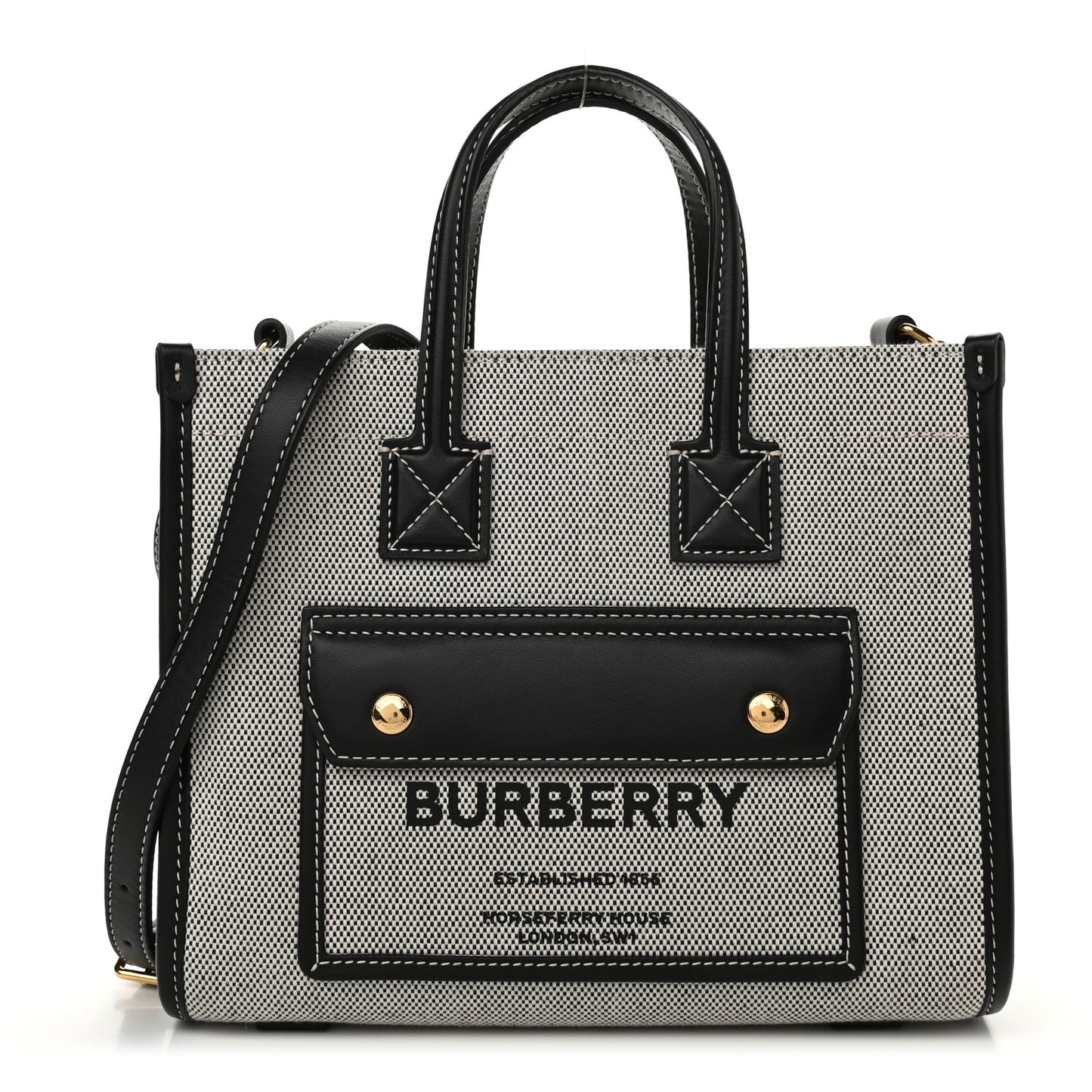 Canvas Smooth Calfskin Mini Two Tone Freya Tote Black