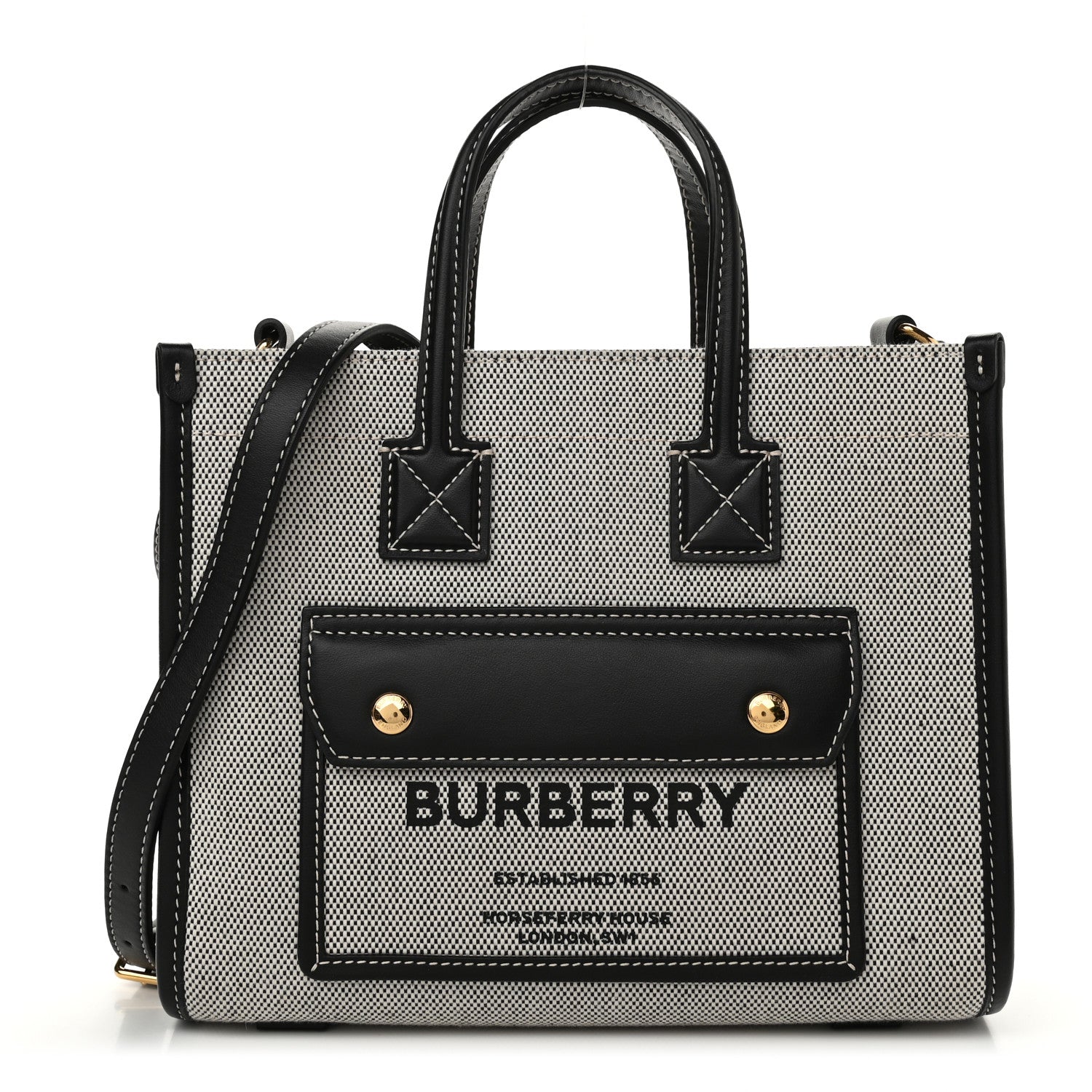 Burberry Canvas Smooth Calfskin Mini Two Tone Freya Tote Black 1 of 9