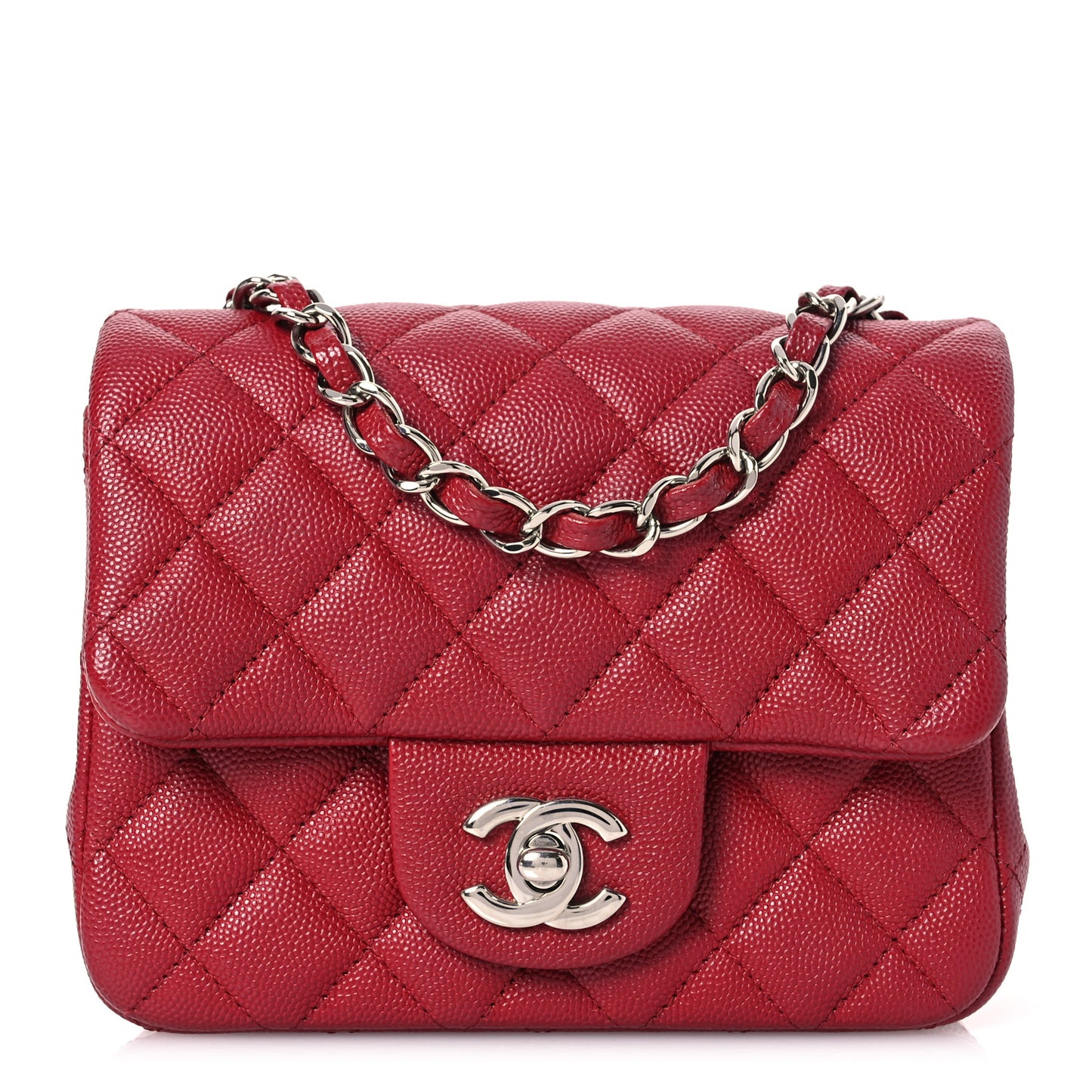 Caviar Quilted Mini Square Flap Red