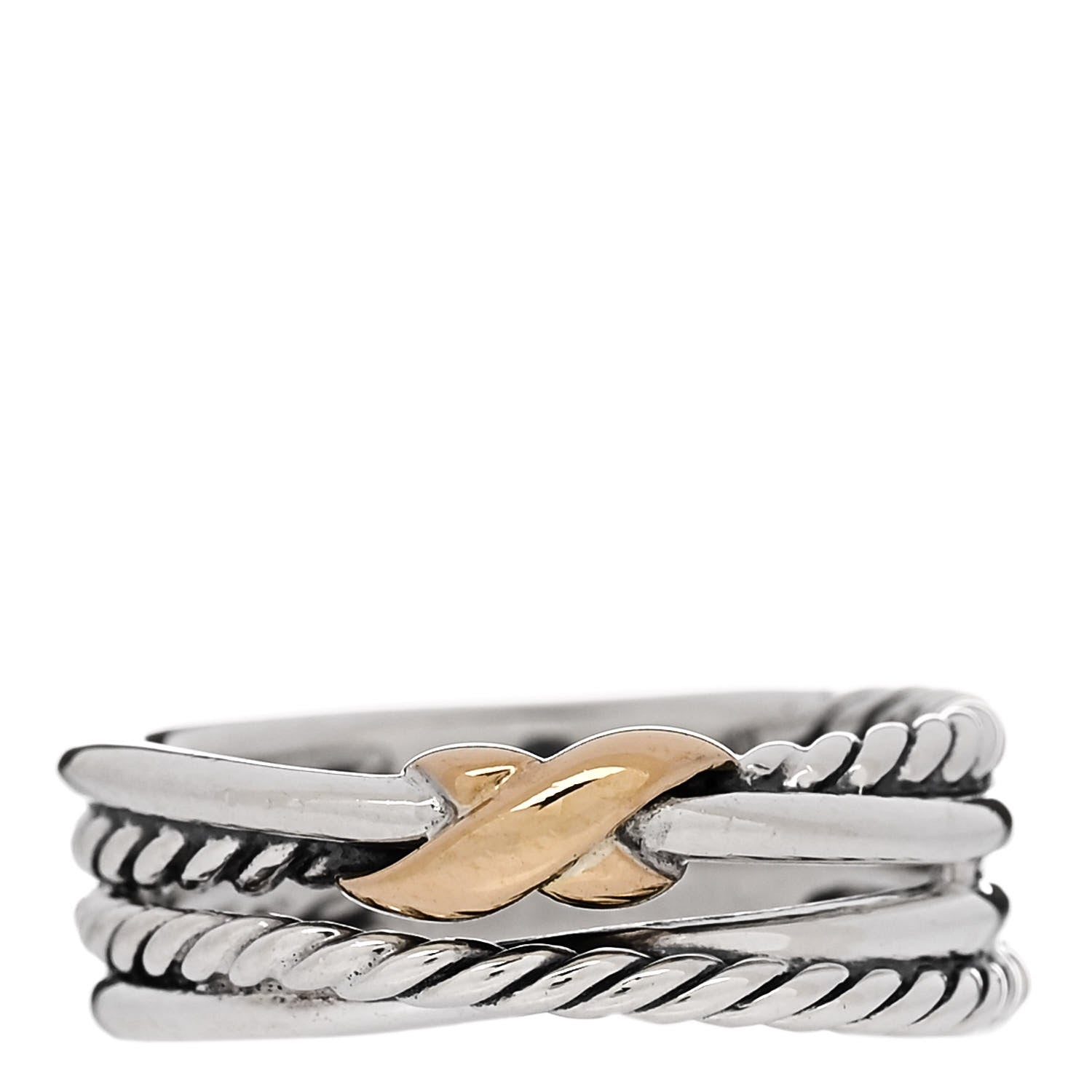 David Yurman Sterling Silver 18K Yellow Gold 6mm X Crossover Ring 52 6 1 of 4