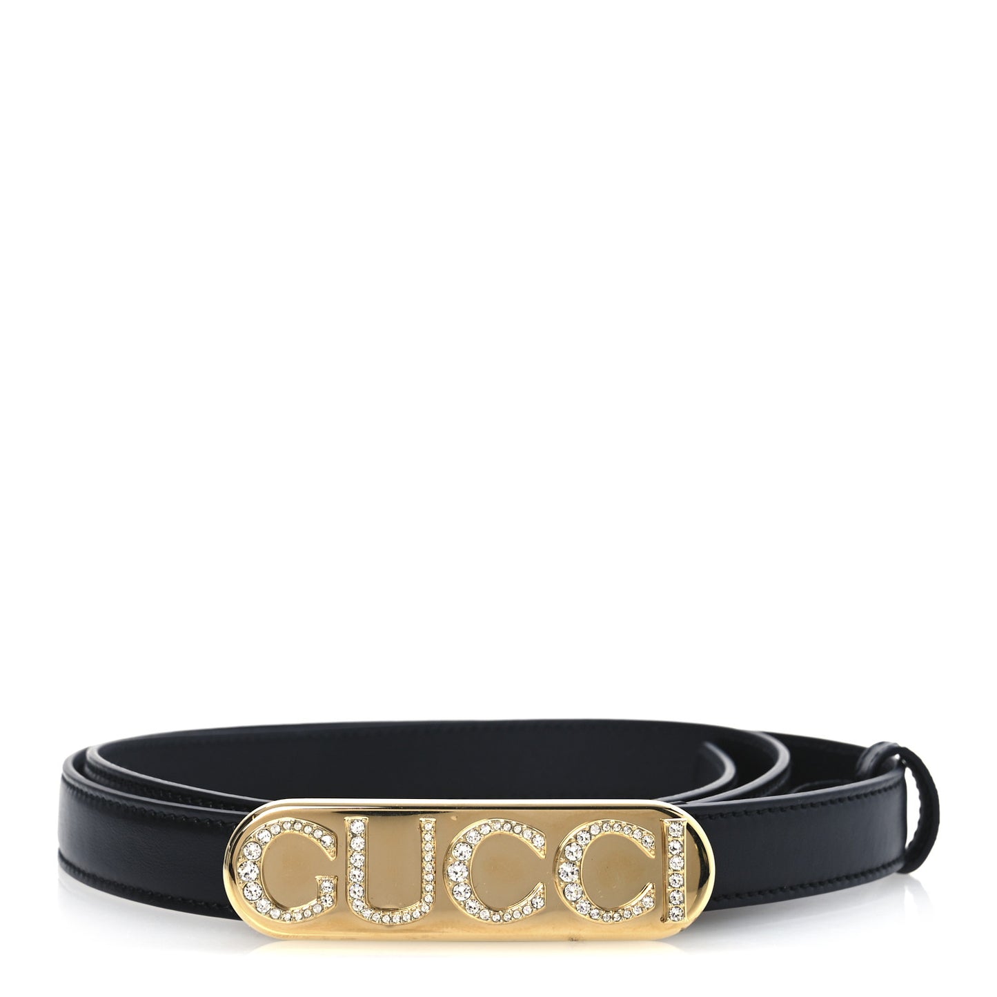 Calfskin Crystal Logo Thin Belt 95 38 Black