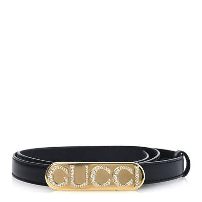 Gucci Calfskin Crystal Logo Thin Belt 95 38 Black 1 of 5