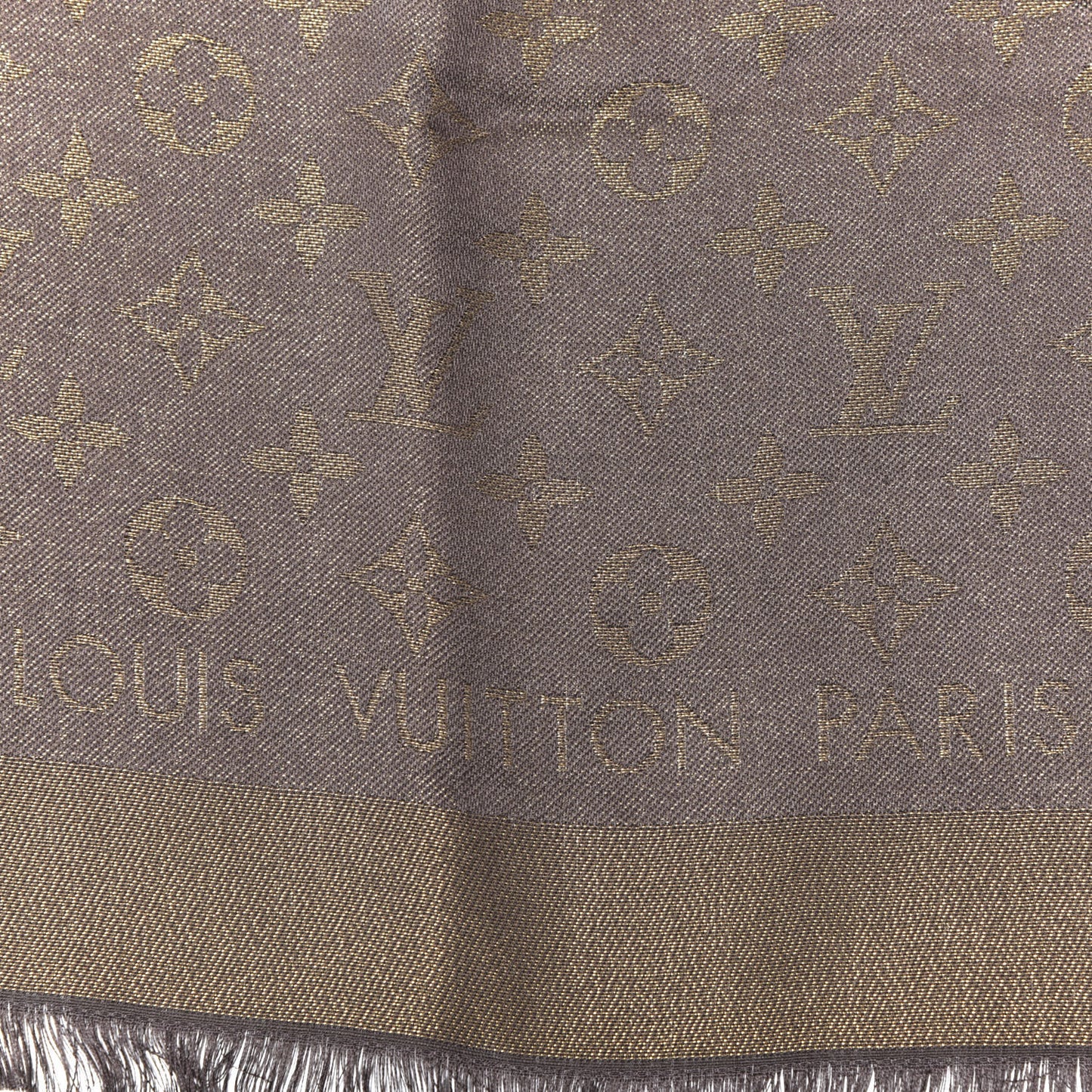 Silk Wool Monogram Shine Shawl Marron