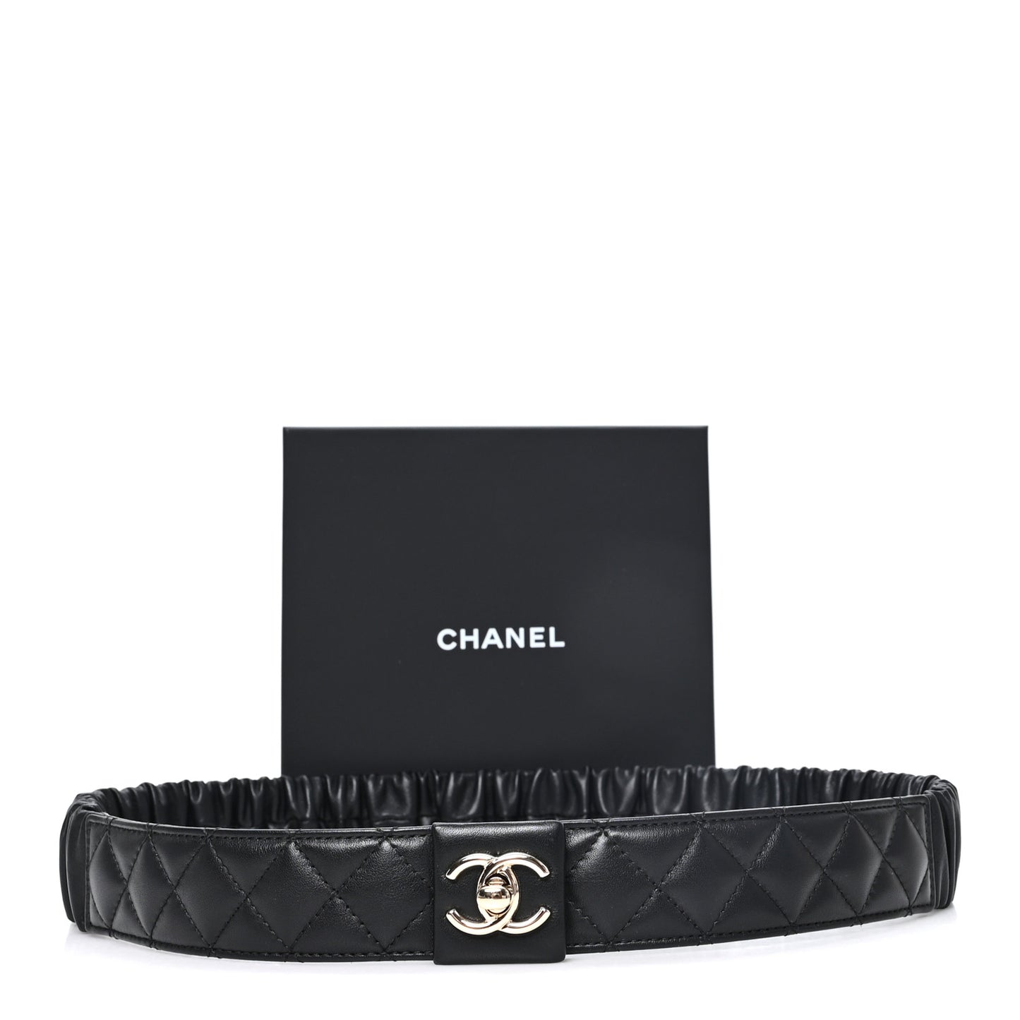 Lambskin Quilted Ruched Turn Lock CC Belt 90 36 Black Golden