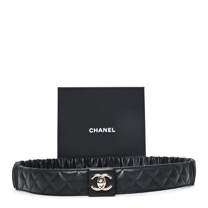Chanel Lambskin Quilted Ruched Turn Lock CC Belt 90 36 Black Golden 4 of 4