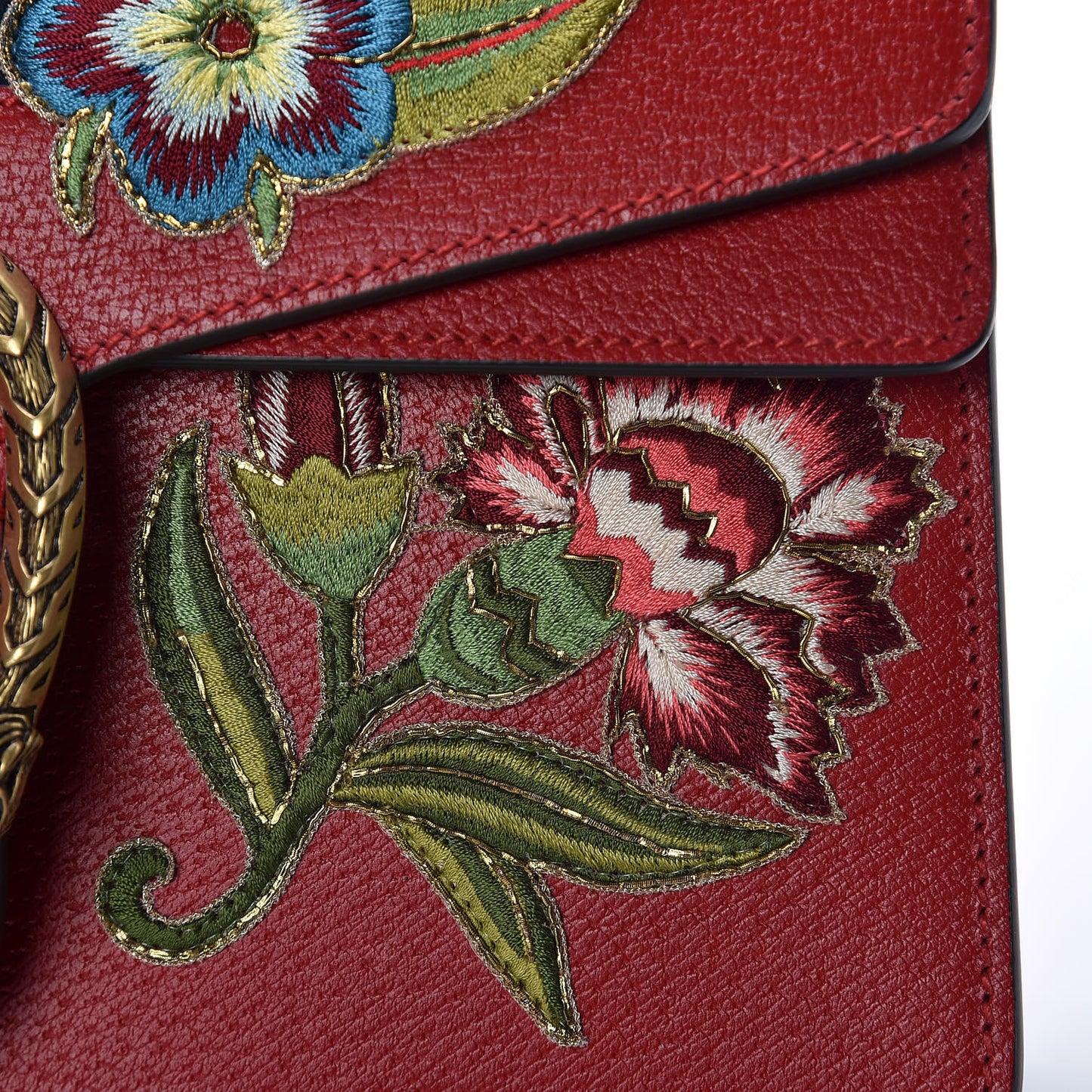 Calfskin Web Floral Embroidered Small Dionysus Shoulder Bag Hibiscus Red
