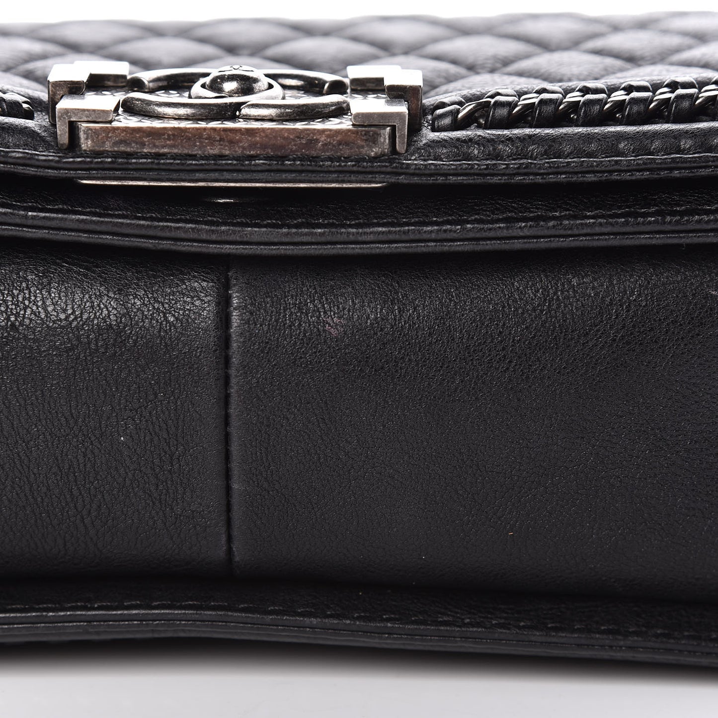 Calfskin Quilted Medium Boy Top Handle Flap Black