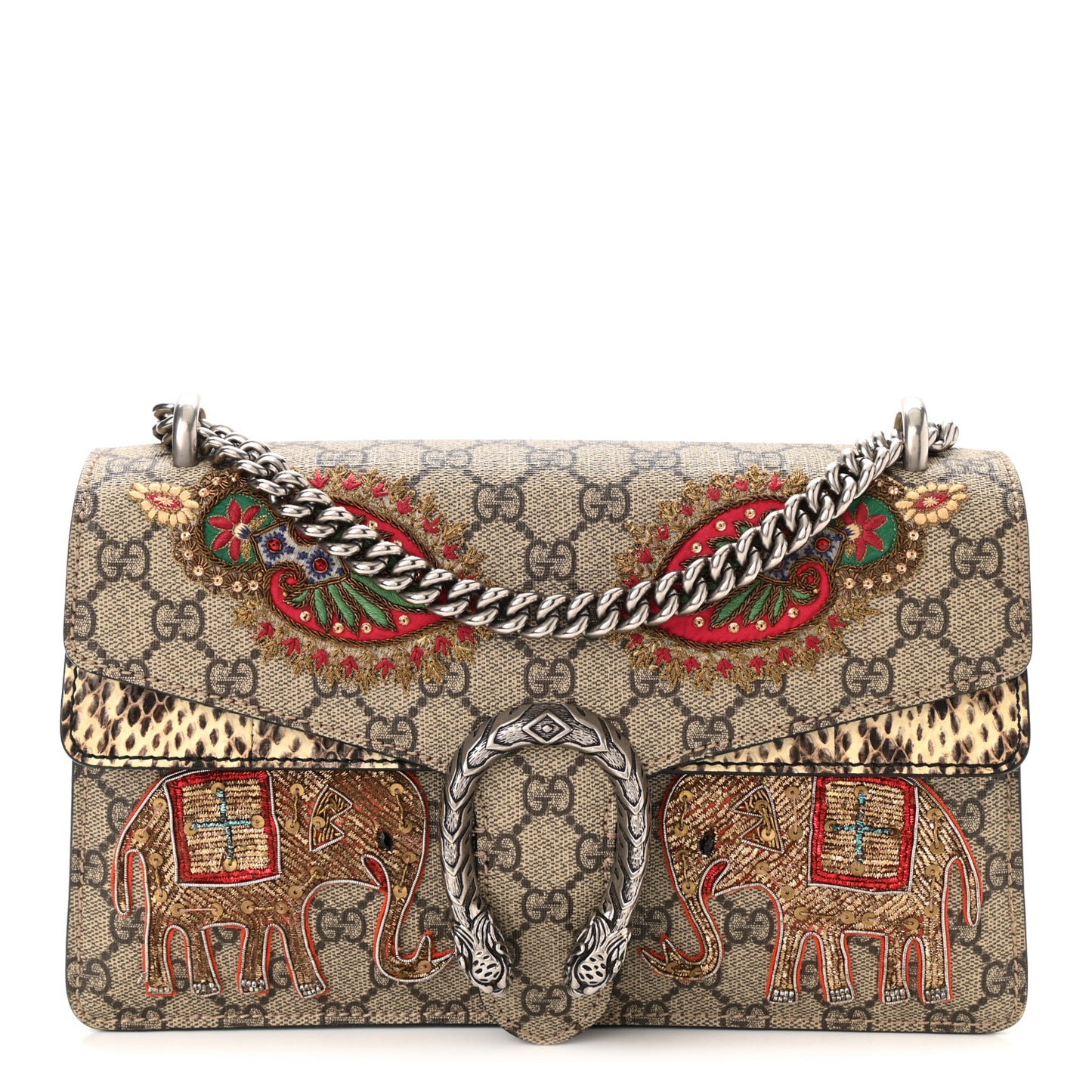 GG Supreme Monogram Elaphe Elephant Embroidered Small Dionysus Shoulder Bag