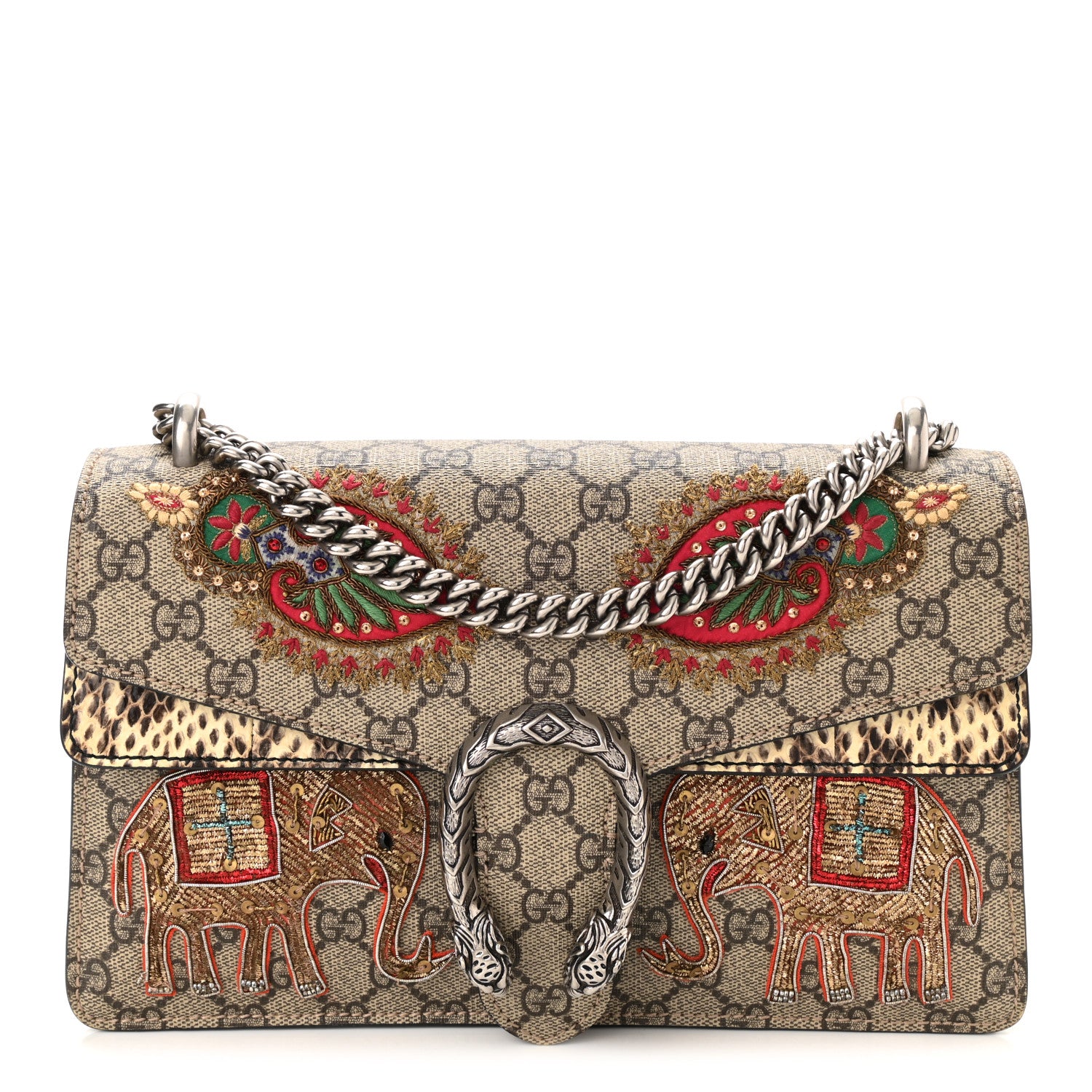 Gucci GG Supreme Monogram Elaphe Elephant Embroidered Small Dionysus Shoulder Bag 1 of 15