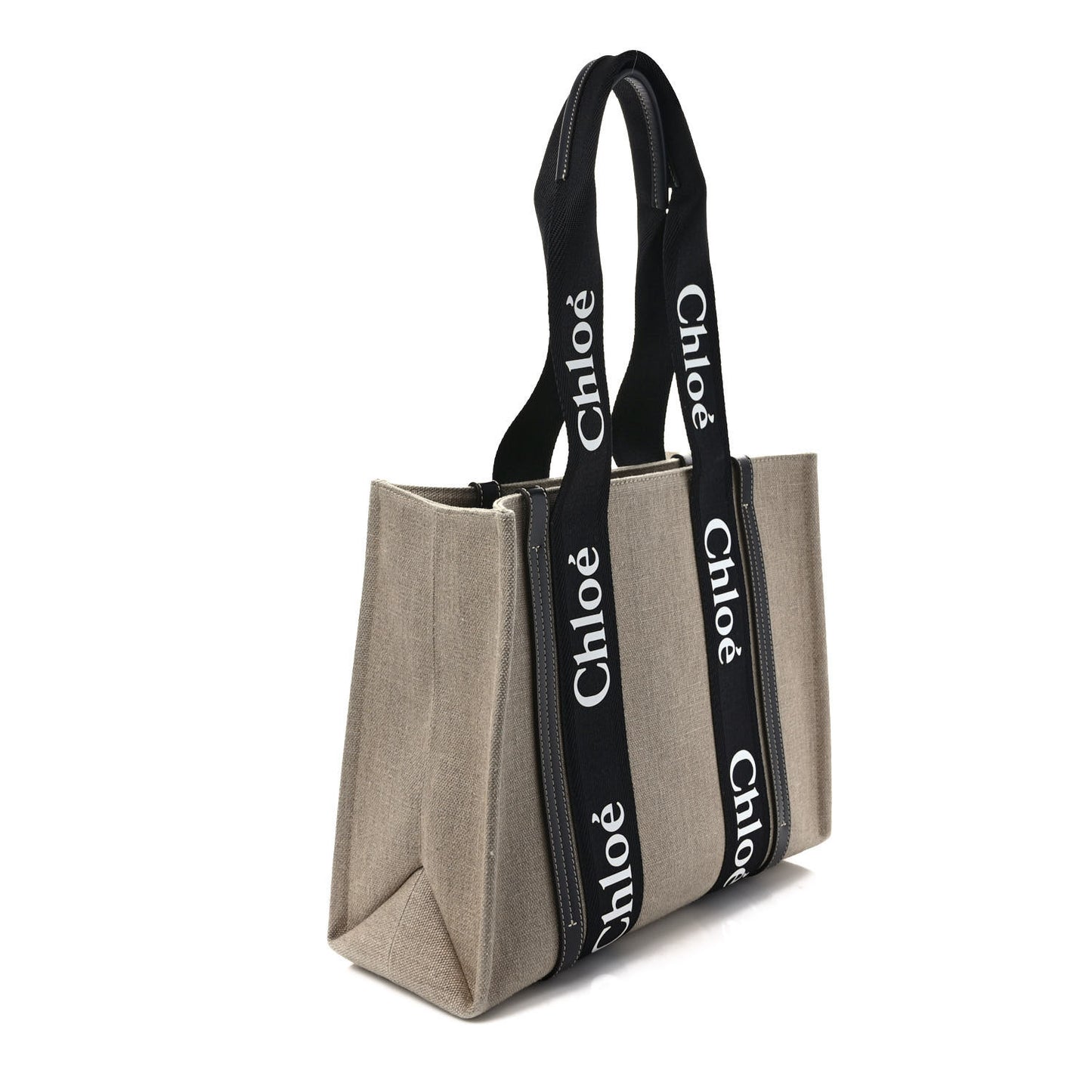 Linen Calfskin Medium Woody Ribbon Tote Black Blue